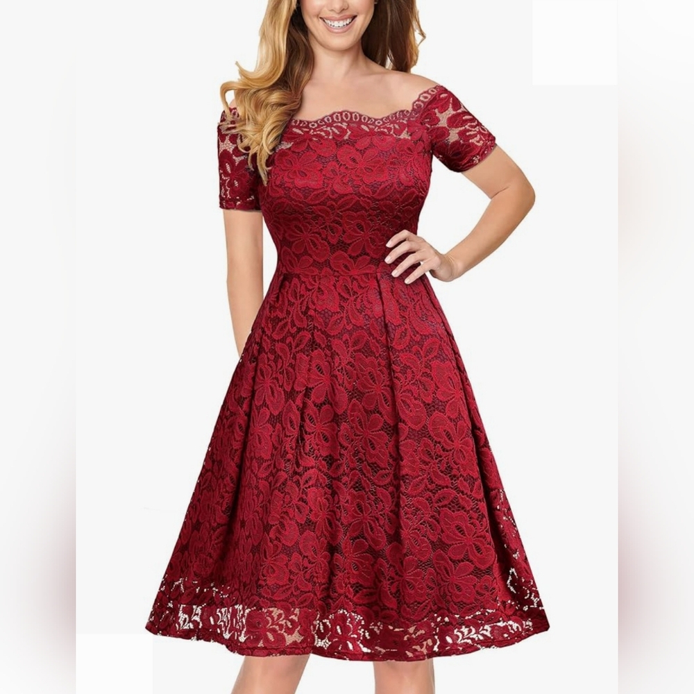 Elegant Red Lace Dress Size XL